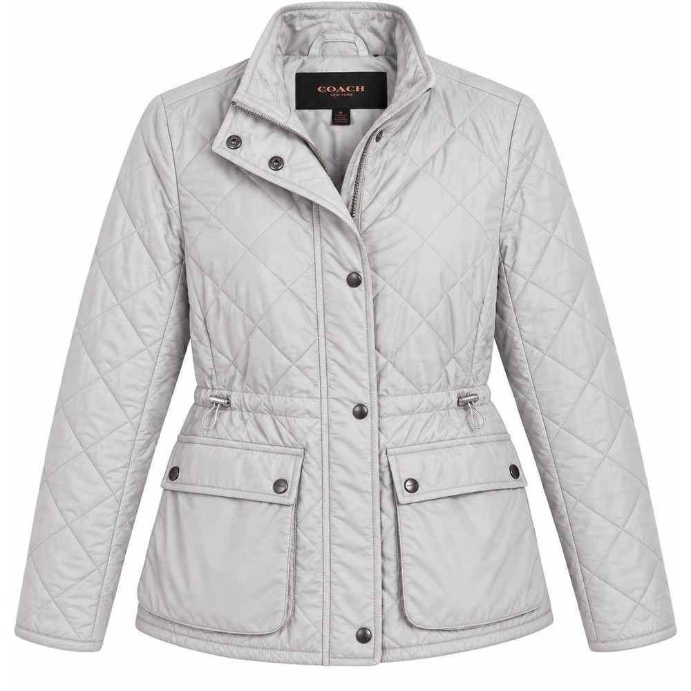 Coach New York Womens M Quilted Jacket Ivory Cream Utility Field Coat Snap Zip